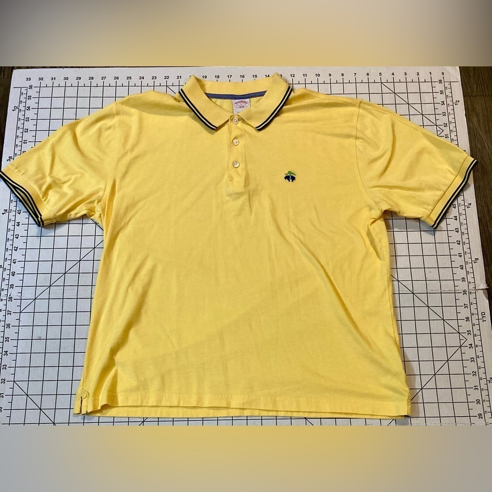 Brooks Brothers Men’s Size Large Yellow/Blue Polo Shirt - Picture 2 of 7